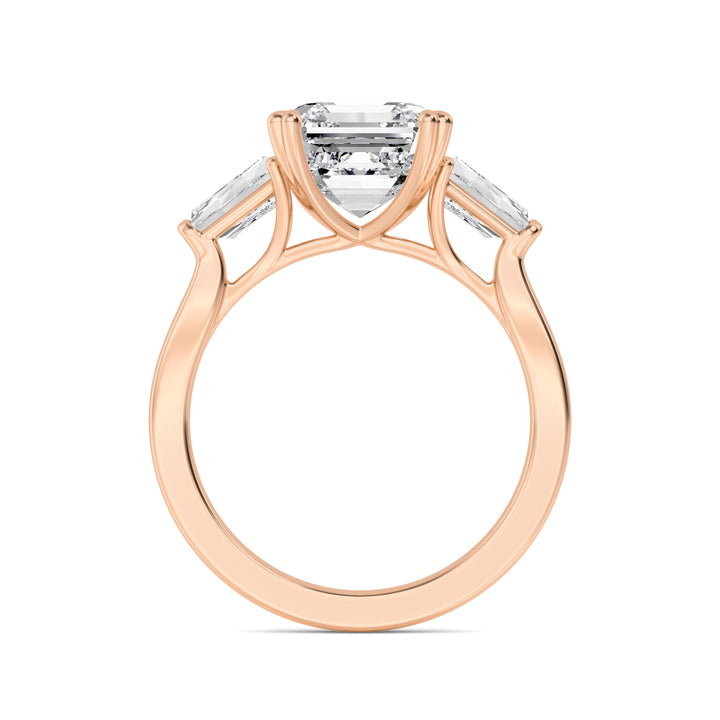 IGI Graded 4.03ct Asscher Cut & Tapered Baguette Lab-Grown Diamond 3-Stone Engagement Ring in 14k Rose Gold