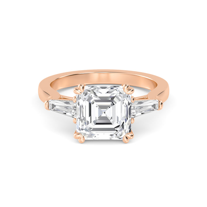 IGI Graded 4.03ct Asscher Cut & Tapered Baguette Lab-Grown Diamond 3-Stone Engagement Ring in 14k Rose Gold