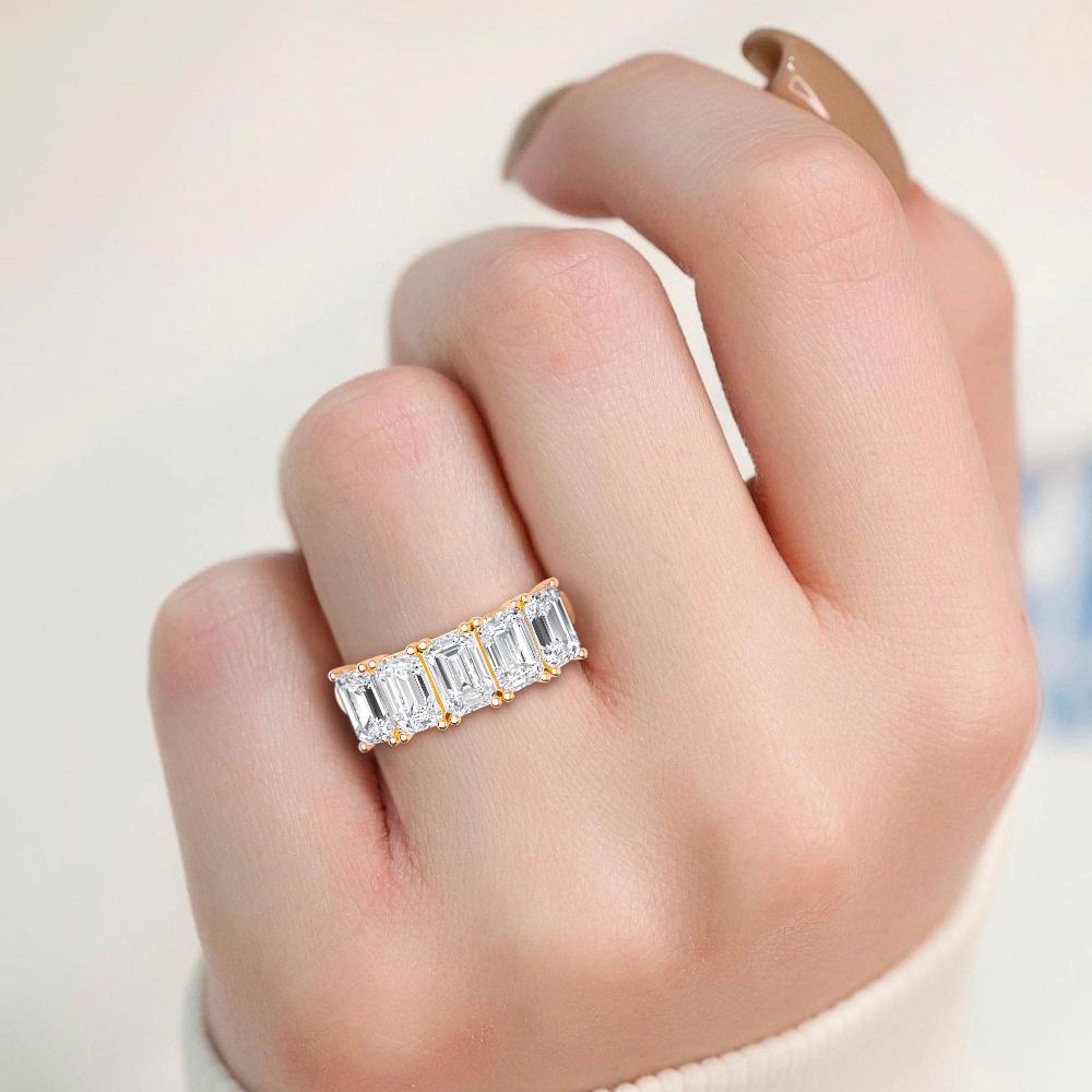 3.58ctw Emerald Cut Lab-Grown Diamond 5-Stone Band in 14k Rose Gold