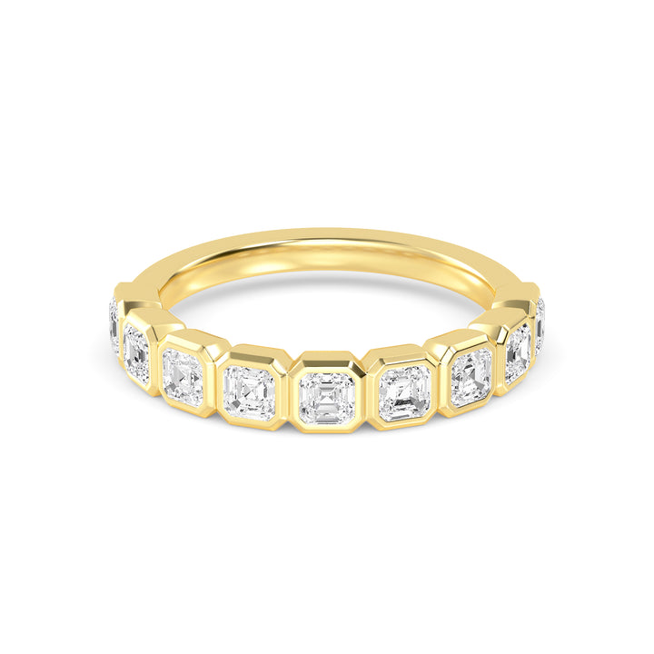 1.08ctw Asscher Cut Lab-Grown Diamond Bezel-Set 9-Stone Band in 14k Yellow Gold