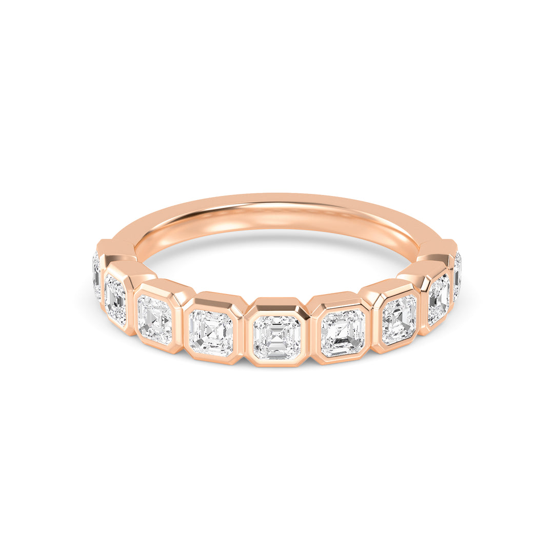 1.08ctw Asscher Cut Lab-Grown Diamond Bezel-Set 9-Stone Band in 14k Rose Gold