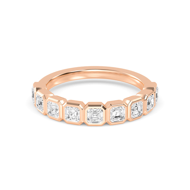 1.08ctw Asscher Cut Lab-Grown Diamond Bezel-Set 9-Stone Band in 14k Rose Gold