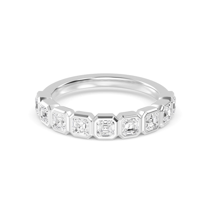 1.08ctw Asscher Cut Lab-Grown Diamond Bezel-Set 9-Stone Band in 14k White Gold