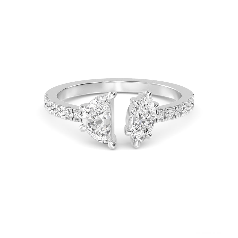 0.87ctw Half Moon, Marquise & Round Brilliant Lab-Grown Diamond Open Band in 14k White Gold