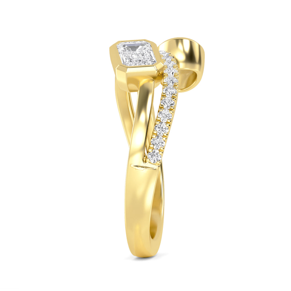 1ctw Oval, Emerald and Round Brilliant Lab-Grown Diamond East-West Ring in 14k Yellow Gold