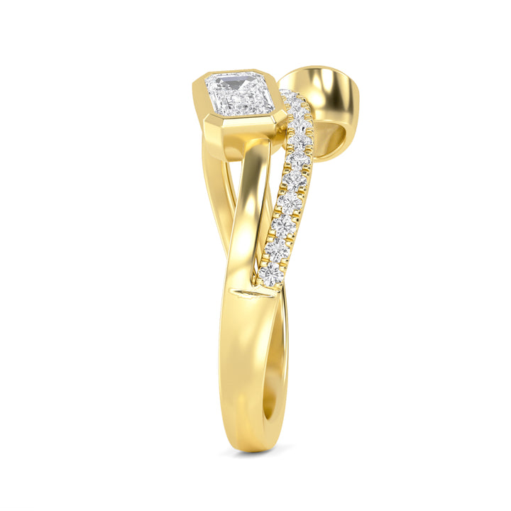 1ctw Oval, Emerald and Round Brilliant Lab-Grown Diamond East-West Ring in 14k Yellow Gold