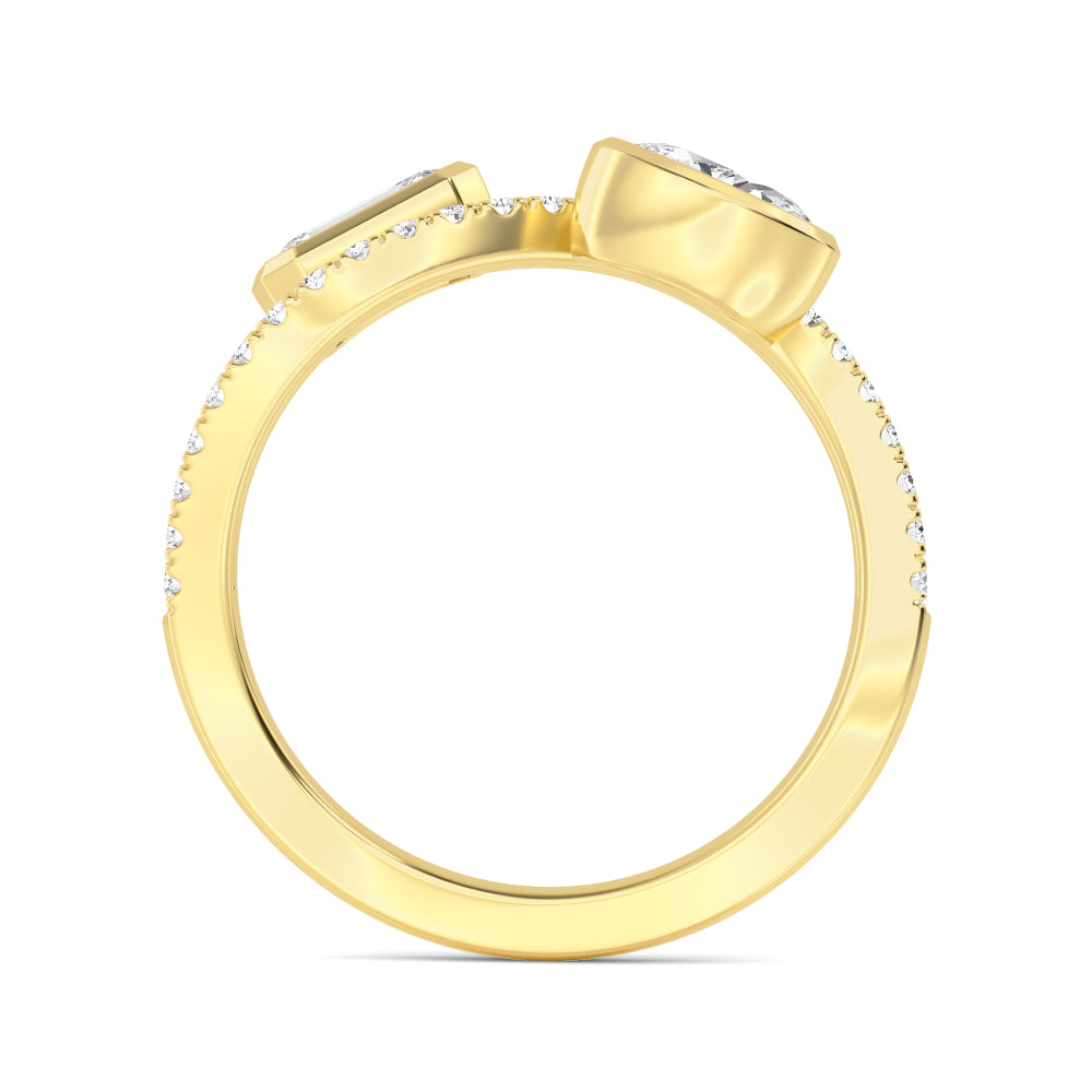 1ctw Oval, Emerald and Round Brilliant Lab-Grown Diamond East-West Ring in 14k Yellow Gold