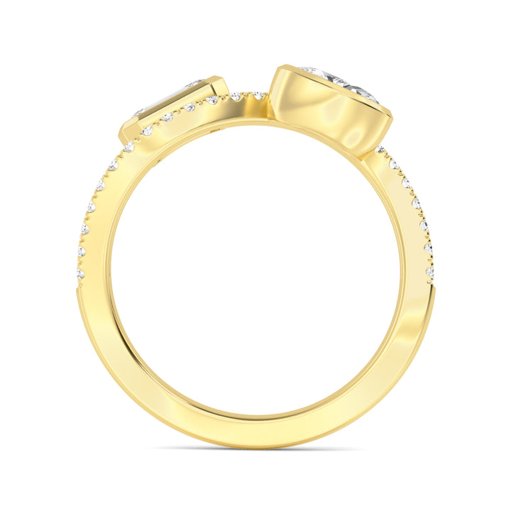 1ctw Oval, Emerald and Round Brilliant Lab-Grown Diamond East-West Ring in 14k Yellow Gold