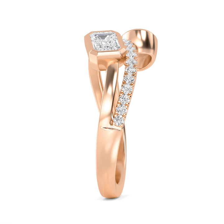 1ctw Oval, Emerald and Round Brilliant Lab-Grown Diamond East-West Ring in 14k Rose Gold