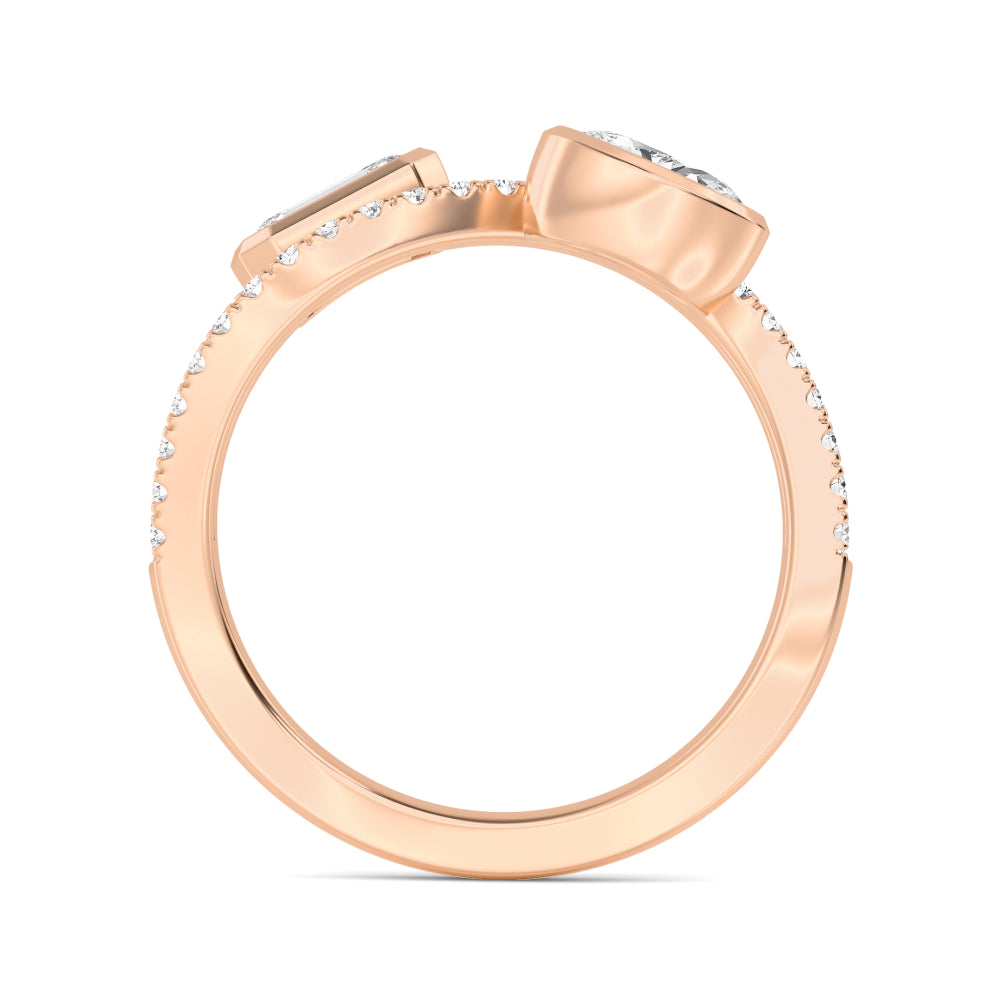 1ctw Oval, Emerald and Round Brilliant Lab-Grown Diamond East-West Ring in 14k Rose Gold