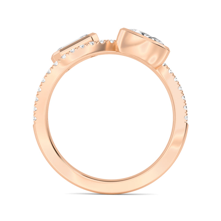 1ctw Oval, Emerald and Round Brilliant Lab-Grown Diamond East-West Ring in 14k Rose Gold