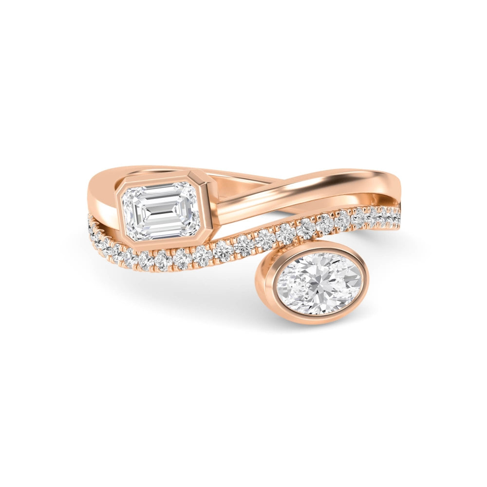 1ctw Oval, Emerald and Round Brilliant Lab-Grown Diamond East-West Ring in 14k Rose Gold