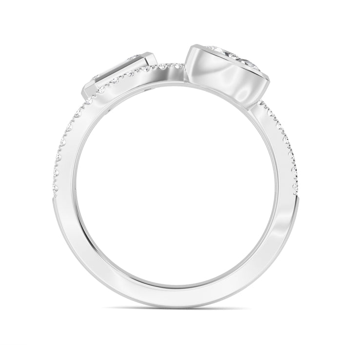 1ctw Oval, Emerald and Round Brilliant Lab-Grown Diamond East-West Ring in 14k White Gold
