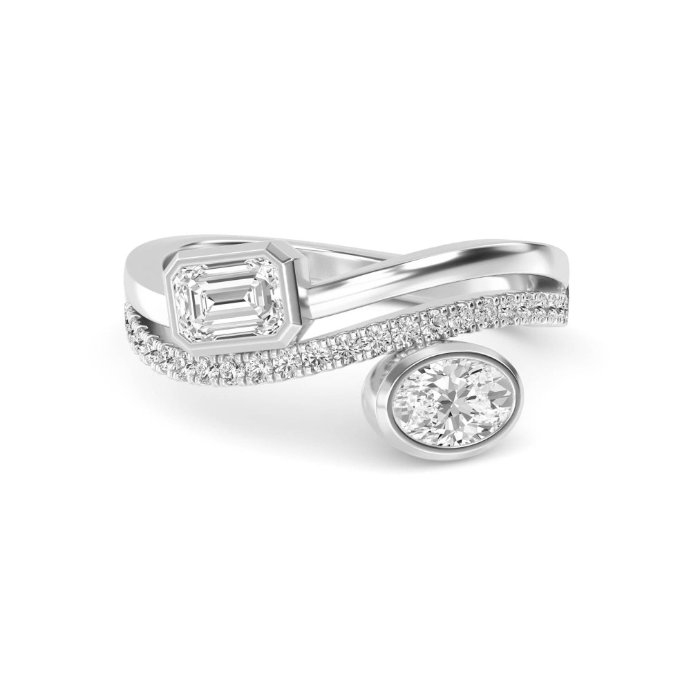 1ctw Oval, Emerald and Round Brilliant Lab-Grown Diamond East-West Ring in 14k White Gold