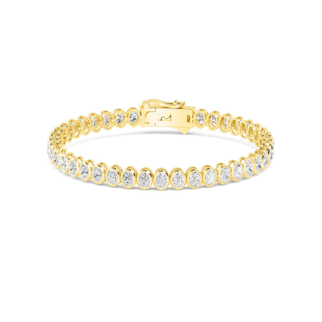 10.53ctw Oval Lab-Grown Diamond Bezel-Set Tennis Bracelet in 14k Yellow Gold