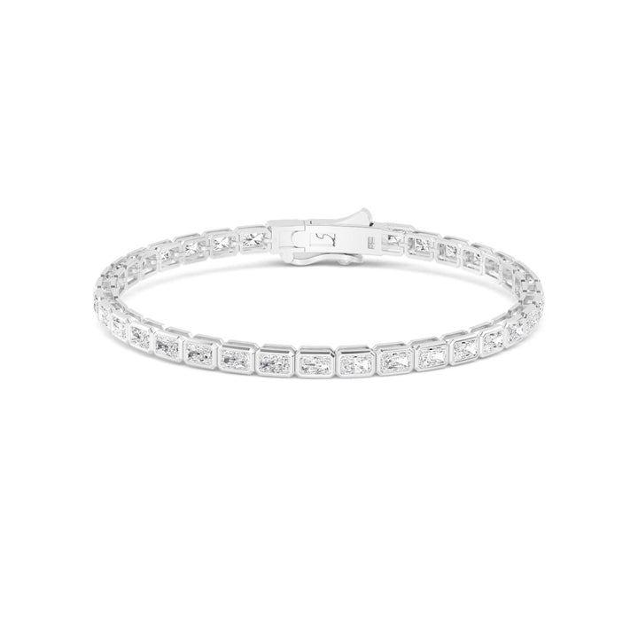 8.48ctw Emerald Cut Lab-Grown Diamond Bezel-Set East-West Tennis Bracelet in 14k White Gold
