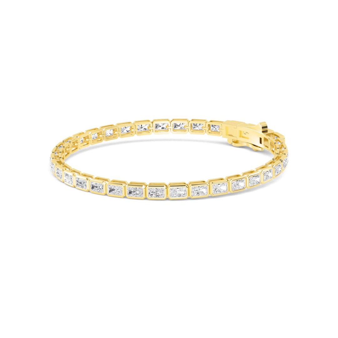 8.48ctw Emerald Cut Lab-Grown Diamond Bezel-Set East-West Tennis Bracelet in 14k Yellow Gold