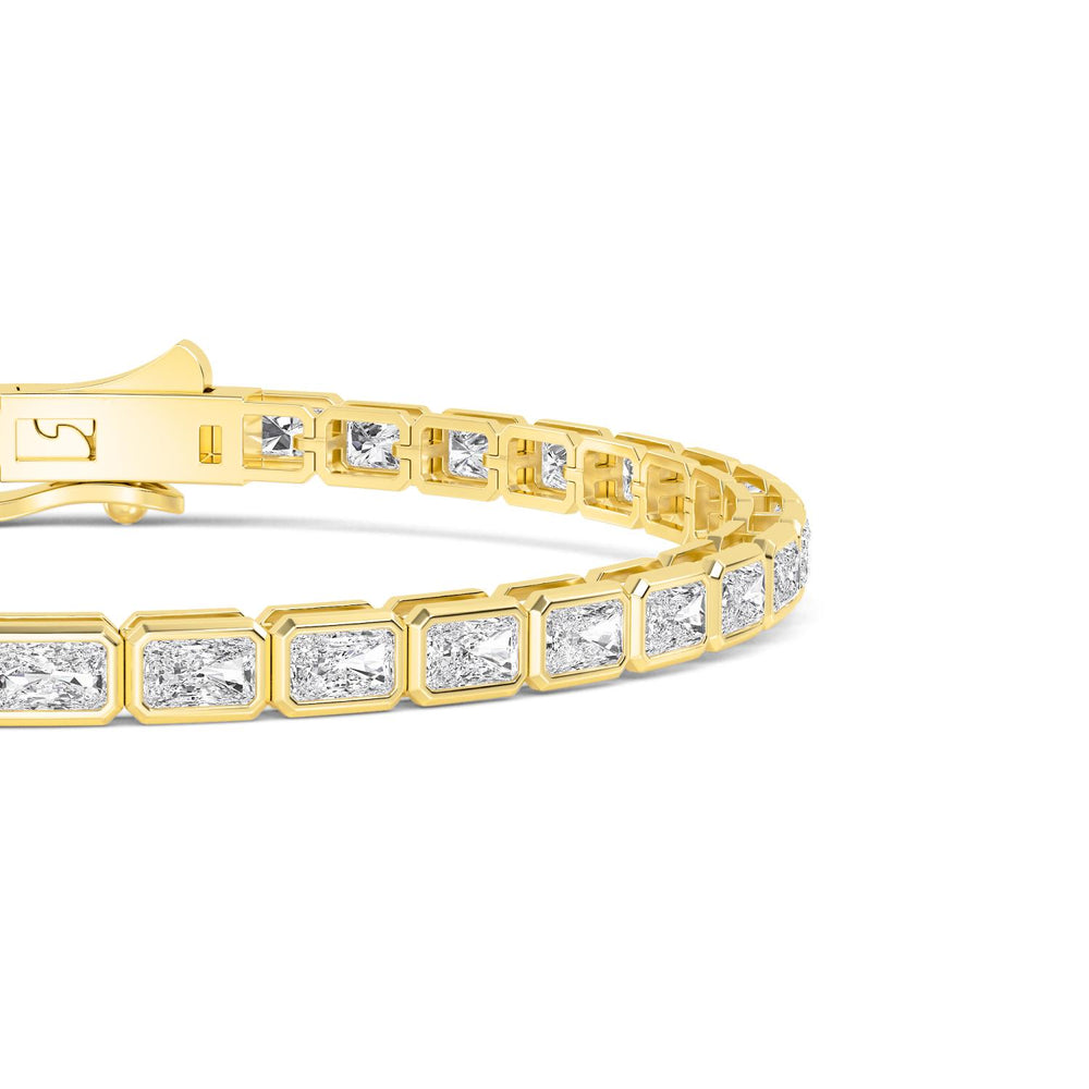 8.48ctw Emerald Cut Lab-Grown Diamond Bezel-Set East-West Tennis Bracelet in 14k Yellow Gold