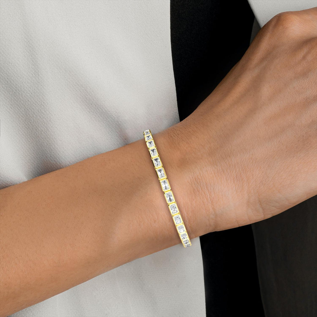 8.48ctw Emerald Cut Lab-Grown Diamond Bezel-Set East-West Tennis Bracelet in 14k Yellow Gold