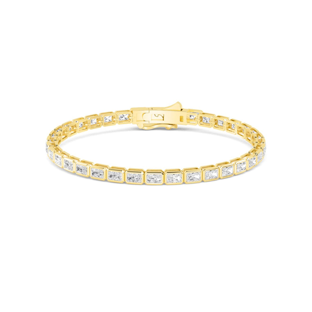 8.48ctw Emerald Cut Lab-Grown Diamond Bezel-Set East-West Tennis Bracelet in 14k Yellow Gold