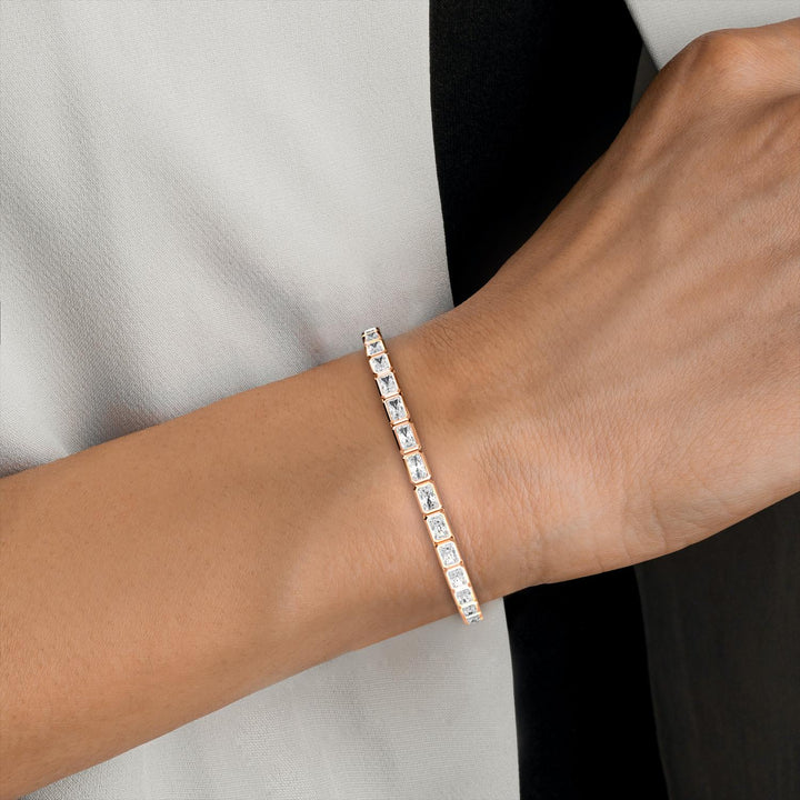 8.48ctw Emerald Cut Lab-Grown Diamond Bezel-Set East-West Tennis Bracelet in 14k Rose Gold