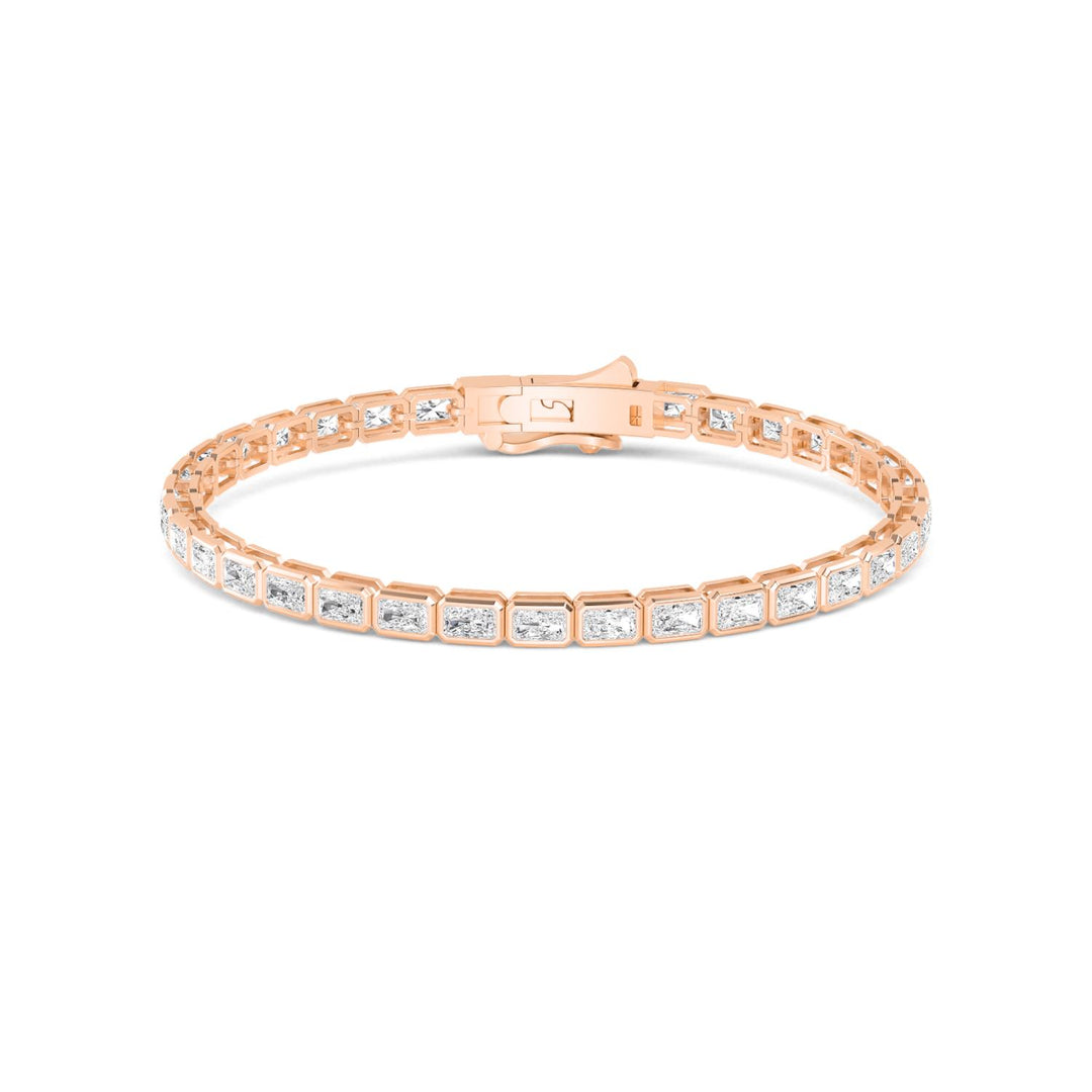 8.48ctw Emerald Cut Lab-Grown Diamond Bezel-Set East-West Tennis Bracelet in 14k Rose Gold