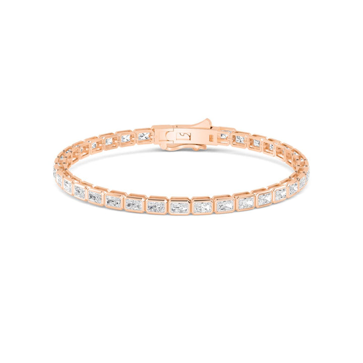 8.48ctw Emerald Cut Lab-Grown Diamond Bezel-Set East-West Tennis Bracelet in 14k Rose Gold