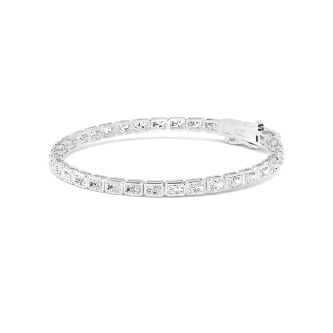 8.48ctw Emerald Cut Lab-Grown Diamond Bezel-Set East-West Tennis Bracelet in 14k White Gold