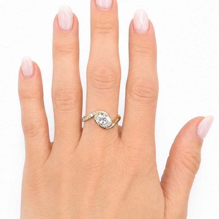 IGI Graded 1.01ct Oval with Round Brilliants Lab-Grown Diamond Bypass Engagement Ring in 14k Gold