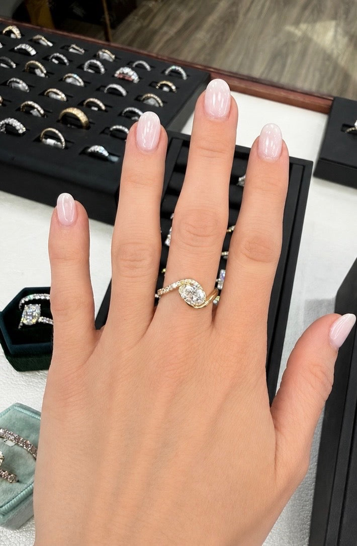 IGI Graded 1.01ct Oval with Round Brilliants Lab-Grown Diamond Bypass Engagement Ring in 14k Gold