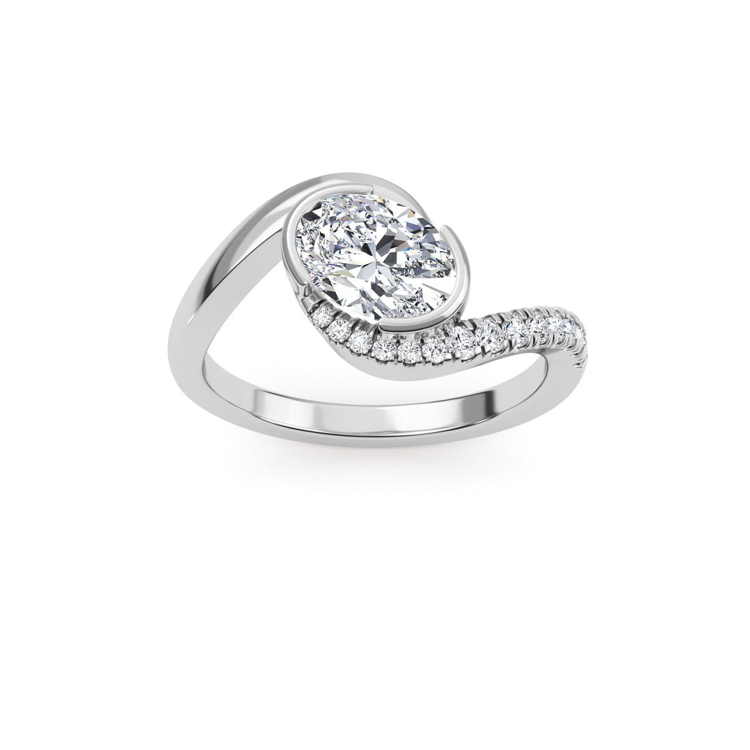 IGI Graded 1.01ct Oval with Round Brilliants Lab-Grown Diamond Bypass Engagement Ring in 14k White Gold