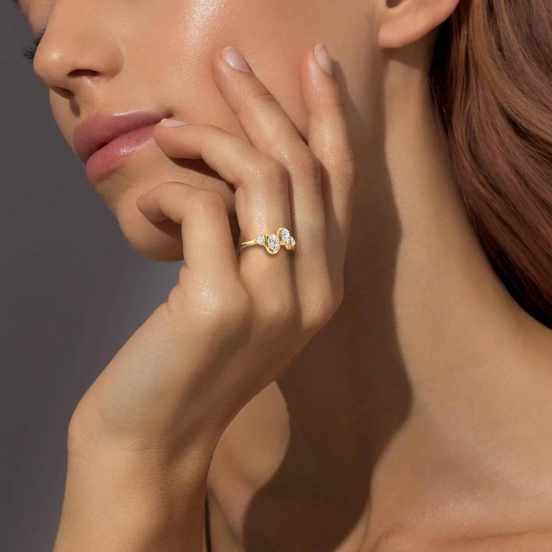 0.84ctw Oval & Trilliant Lab-Grown Diamond Cocktail Ring in 14k Yellow Gold