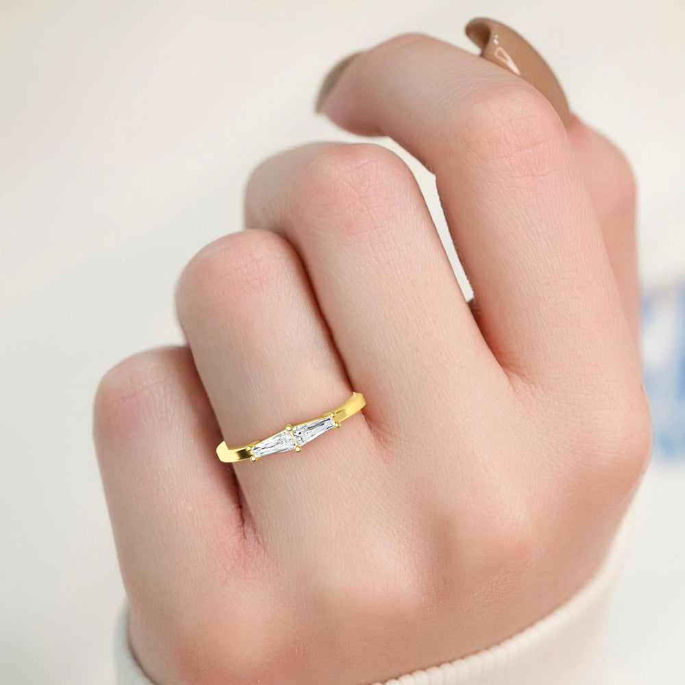 0.28ctw Tapered Baguette Cut Lab-Grown Diamond 2-Stone Stackable Band in 14k Yellow Gold