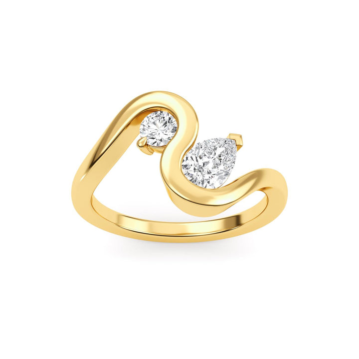 0.60ctw Pear & Round Brilliant Lab-Grown Diamond Two-Stone Ring in 14k Yellow Gold