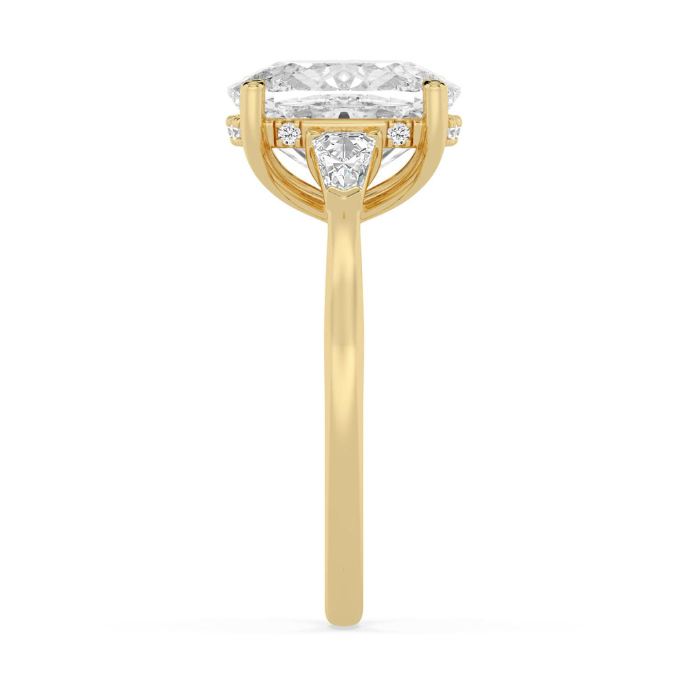 IGI Graded 4.13ct Cushion Cut with Shield & Round Brilliant Lab-Grown Diamond Hidden Halo Engagement Ring in 14k Yellow Gold