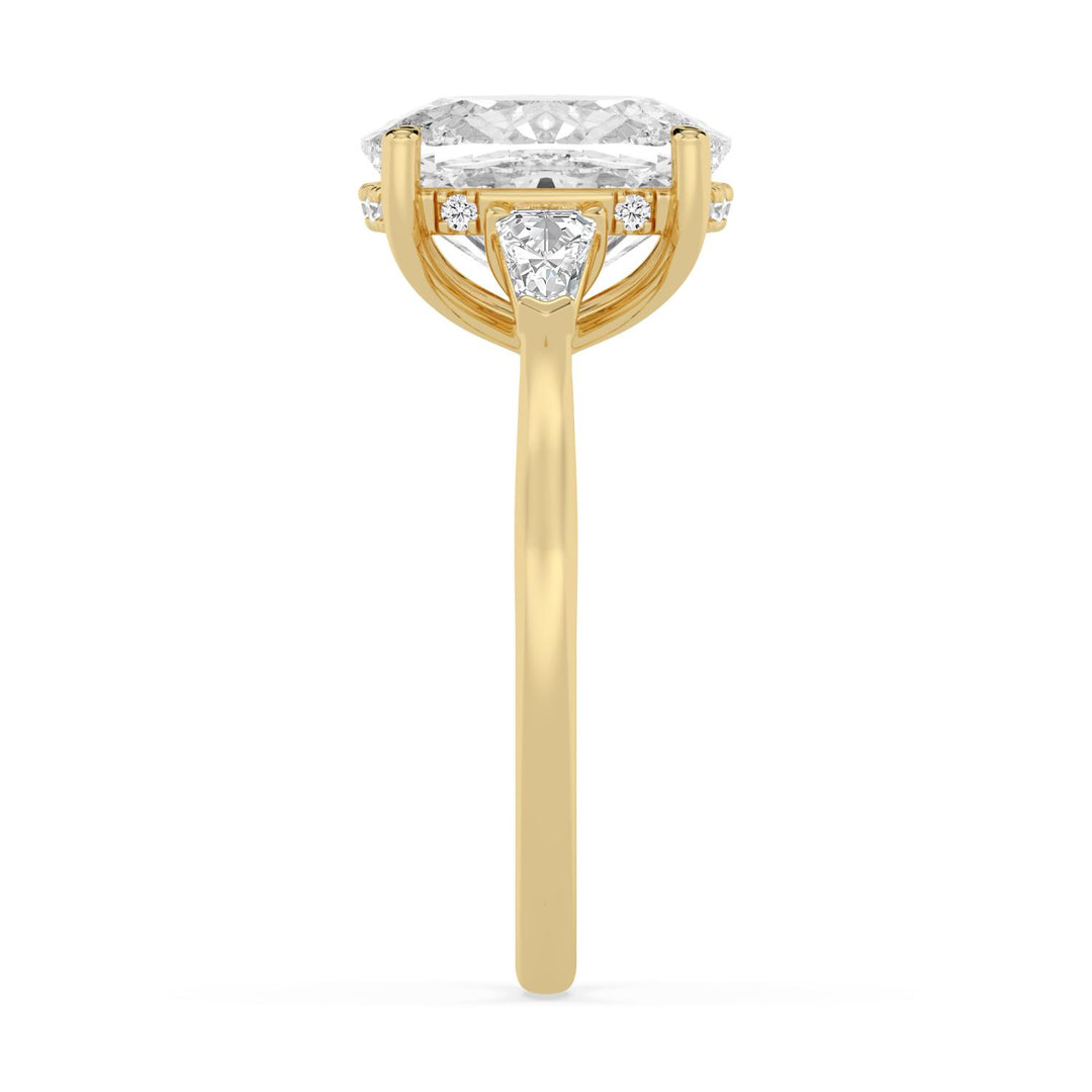 IGI Graded 4.13ct Cushion Cut with Shield & Round Brilliant Lab-Grown Diamond Hidden Halo Engagement Ring in 14k Yellow Gold