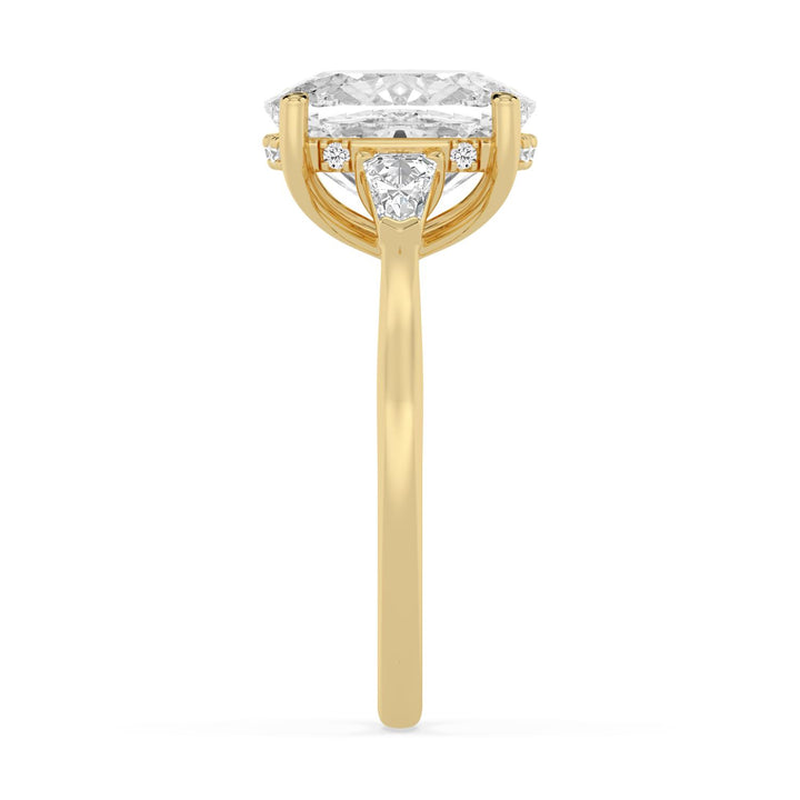 IGI Graded 4.13ct Cushion Cut with Shield & Round Brilliant Lab-Grown Diamond Hidden Halo Engagement Ring in 14k Yellow Gold