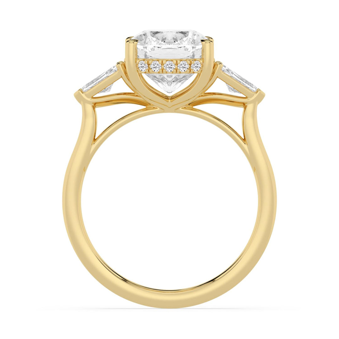 IGI Graded 4.13ct Cushion Cut with Shield & Round Brilliant Lab-Grown Diamond Hidden Halo Engagement Ring in 14k Yellow Gold