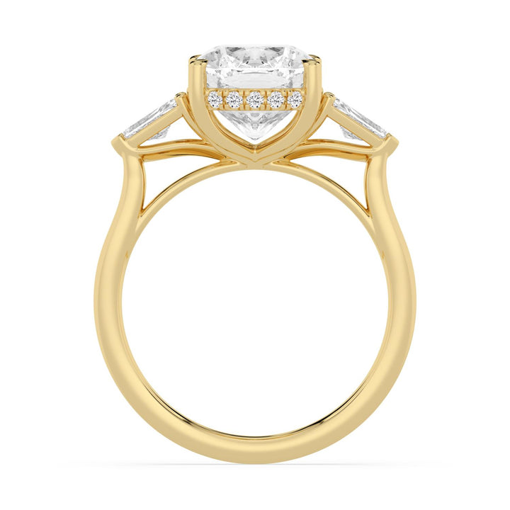 IGI Graded 4.13ct Cushion Cut with Shield & Round Brilliant Lab-Grown Diamond Hidden Halo Engagement Ring in 14k Yellow Gold