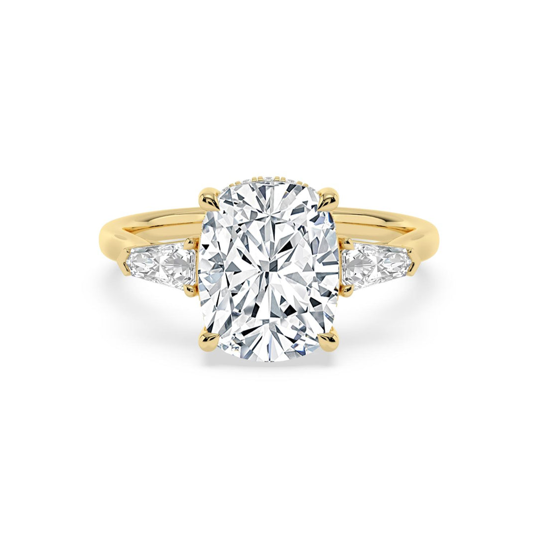 IGI Graded 4.13ct Cushion Cut with Shield & Round Brilliant Lab-Grown Diamond Hidden Halo Engagement Ring in 14k Yellow Gold