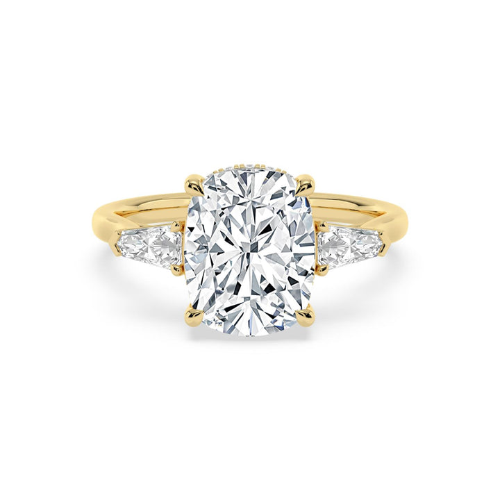 IGI Graded 4.13ct Cushion Cut with Shield & Round Brilliant Lab-Grown Diamond Hidden Halo Engagement Ring in 14k Yellow Gold