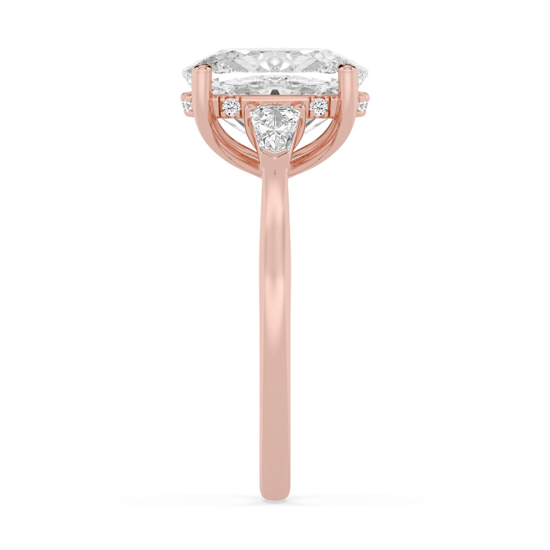 IGI Graded 4.13ct Cushion Cut with Shield & Round Brilliant Lab-Grown Diamond Hidden Halo Engagement Ring in 14k Rose Gold