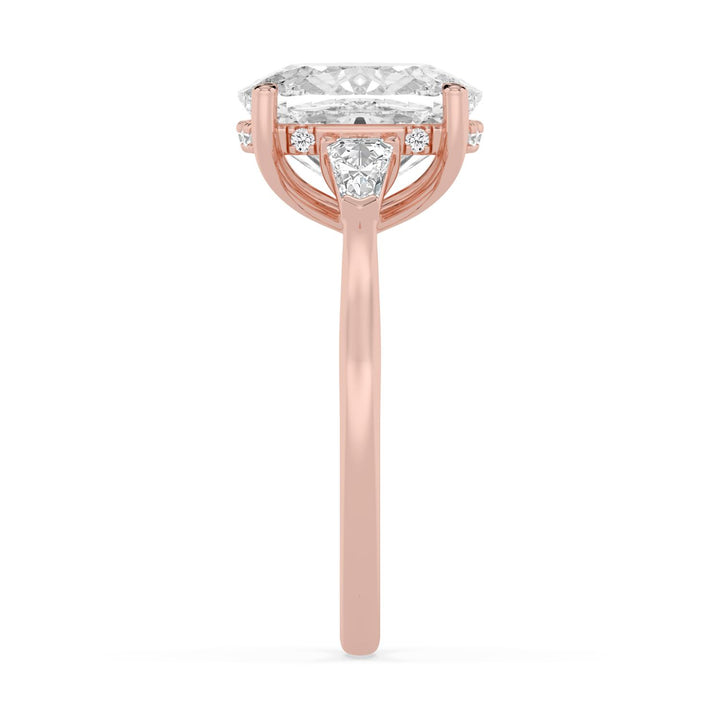 IGI Graded 4.13ct Cushion Cut with Shield & Round Brilliant Lab-Grown Diamond Hidden Halo Engagement Ring in 14k Rose Gold