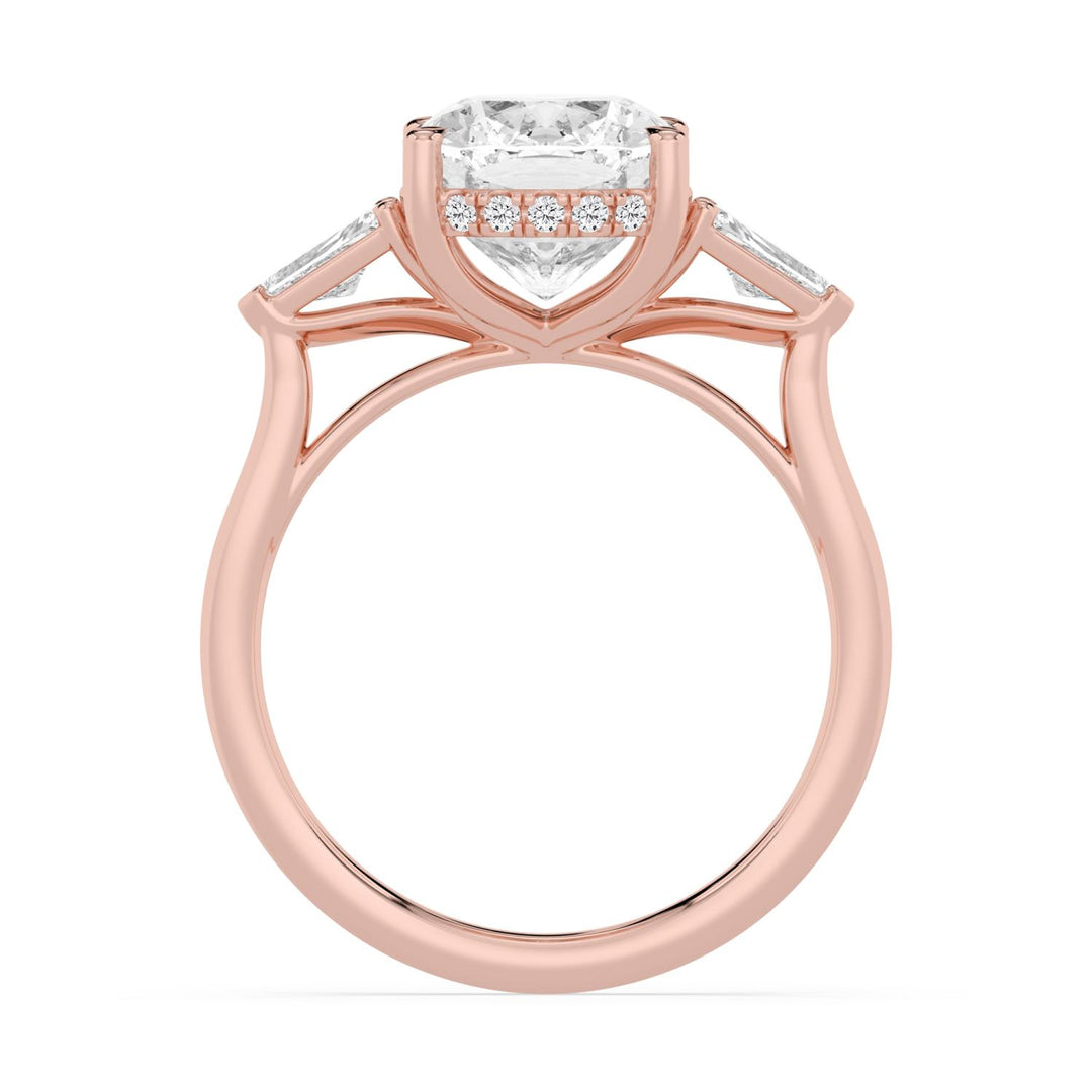 IGI Graded 4.13ct Cushion Cut with Shield & Round Brilliant Lab-Grown Diamond Hidden Halo Engagement Ring in 14k Rose Gold
