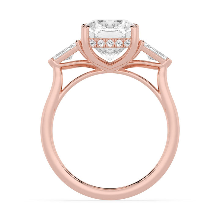 IGI Graded 4.13ct Cushion Cut with Shield & Round Brilliant Lab-Grown Diamond Hidden Halo Engagement Ring in 14k Rose Gold
