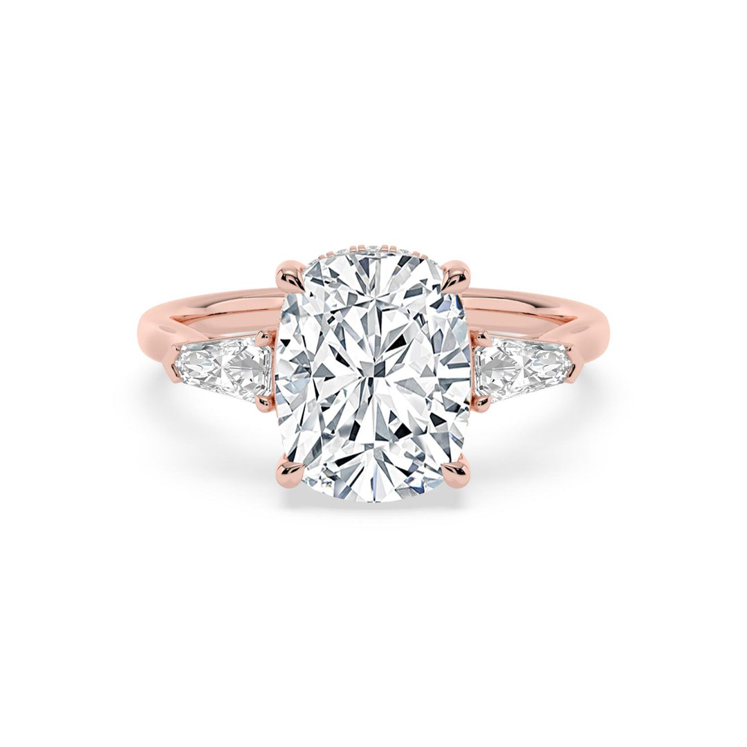 IGI Graded 4.13ct Cushion Cut with Shield & Round Brilliant Lab-Grown Diamond Hidden Halo Engagement Ring in 14k Rose Gold