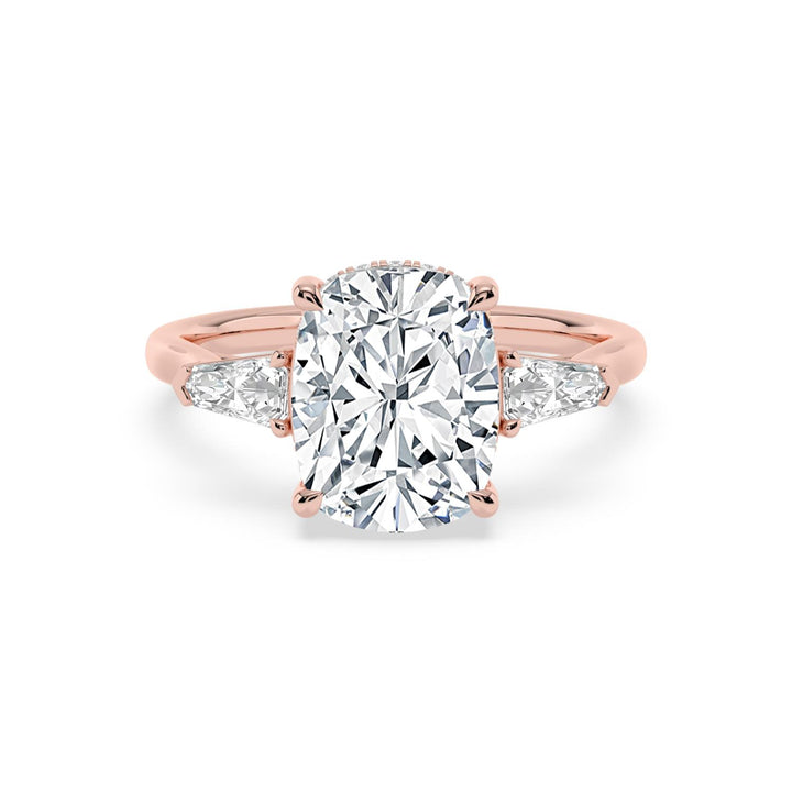IGI Graded 4.13ct Cushion Cut with Shield & Round Brilliant Lab-Grown Diamond Hidden Halo Engagement Ring in 14k Rose Gold