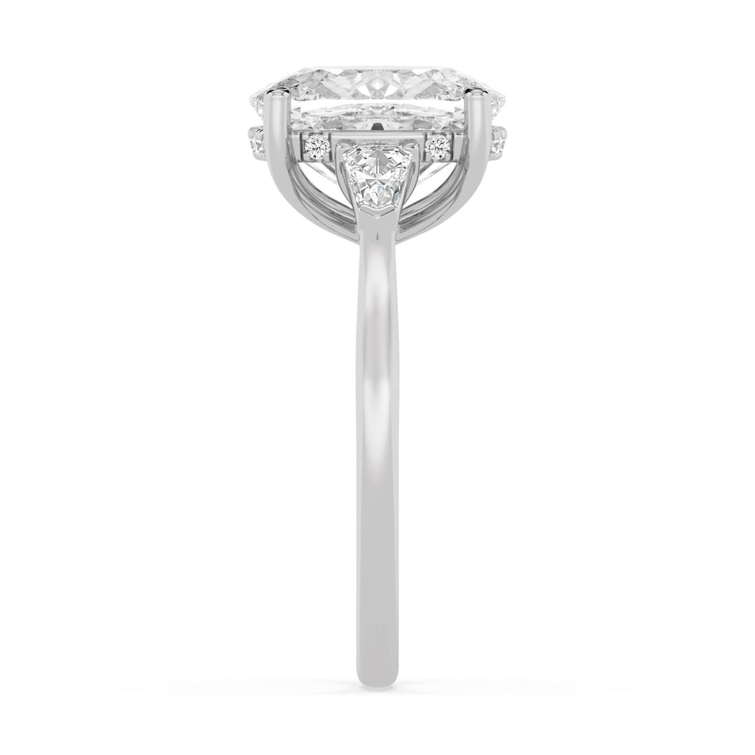 IGI Graded 4.13ct Cushion Cut with Shield & Round Brilliant Lab-Grown Diamond Hidden Halo Engagement Ring in 14k White Gold