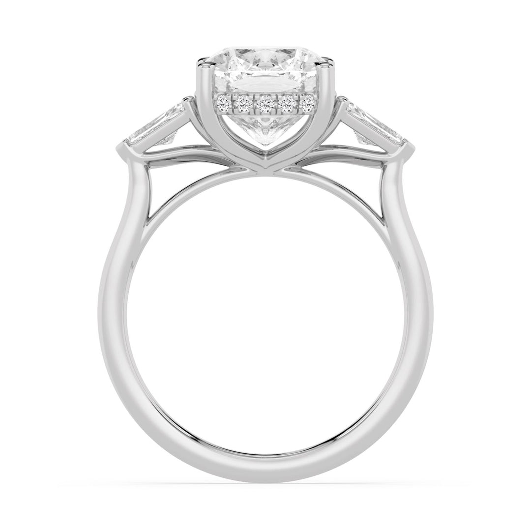 IGI Graded 4.13ct Cushion Cut with Shield & Round Brilliant Lab-Grown Diamond Hidden Halo Engagement Ring in 14k White Gold