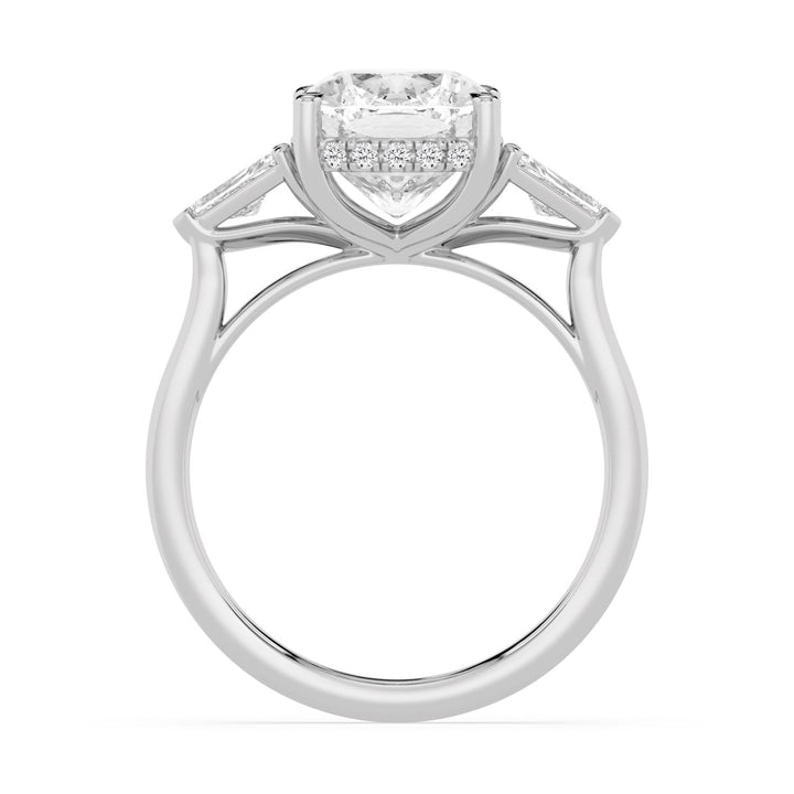 IGI Graded 4.13ct Cushion Cut with Shield & Round Brilliant Lab-Grown Diamond Hidden Halo Engagement Ring in 14k White Gold